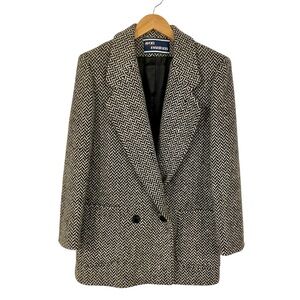 Vintage Wool Herringbone Blazer Jacket Thick Heavyweight Boxy Fit L/XL